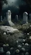 Placeholder: Bosch nightmares paining style Title:a grave yard white stone written on it a dry dark color flowers 8k artistic photography, photorealistic concept art, soft natural volumetric cinematic perfect light, chiaroscuro, award-winning photograph, masterpiece, oil on canvas, Raphael, Caravaggio, Greg Rutkowski, people, beksinski, Giger