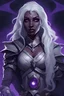 Placeholder: Dungeons and Dragons portrait of the face of a female drow inquisitor blessed by Eilistraee. She has white hair, purple eyes, pale armor, and is surrounded by moonlight