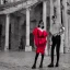 Placeholder: photo of a couple wearing high fashion clothes, balenciaga, Photorealistic photography, colorful, high contrast, rome, street, fashion photography, high resolution, 8k, moody, hard light, gen z, wide angle lens