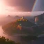 Placeholder: Christ the Redeemer, sunset, rainbow sunset, waterfall, palms, twigs, spring, sunset rainbow, bridge flying birds, unreal engine 5, cinematic lighting, realistic, hyper detailed, 8k, octane render, cinema 4d