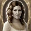 Placeholder: hyperspace background, complete and photo realistic detailed head to waist stunning photo realistic portrait of carrie fisher as Princess Leia in star wars with photo realistic wedding hairstyle by Mandy Jurgens and mucha and Richard Schmid and chuck close and chie yoshii, extraordinary and detailed ceremony dress of star wars,brown eyes