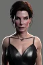 Placeholder: Sandra Bullock as evil queen in black leather gown, cleavage, angry, dominaneering, stern look unreal 5, octane render,cinema4d, dynamic lighting, dramatic lighting, 4k, redshift render, highly detailed, hyper realistic