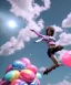 Placeholder: Ultra realistic clouds sky scene, wide angle, sweet childs falling down, inflatable color clothing, free jumping flying, many trinkets, monster hair, hair monster, many jelly beans, balls, smile, happy, circus style, extreme, wind, clouds sea, 20,000 feet altitude, stratosphere, soft color, highly detailed, unreal engine 5, ray tracing, RTX, lumen lighting, ultra detail, volumetric lighting, 3d, finely drawn, high definition, high resolution.