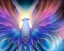 Placeholder: a detailed illustration of a phoenix with shiny blue wings and long glowing sparkly body, luminescent body, glinting spread wings, realistic, soft and smooth glowing wings, soft feathers, macro lens, sharp focus, meticulously detailed, soft studio lighting, smooth blurred gradient background, twinkly eye