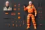 Placeholder: packaging label Mike pence g.i. joe toy With a gun space force uniform action figure, fluorescent orange, pricetag, snowcat whole body