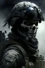 Placeholder: A soldier in the game modern warfare, he wears a BLACK skull helmet that covers his face, he is a rifleman, and his callsign is Titan.