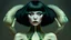 Placeholder: pale alien woman wearing exotic clothing. Black hair bob