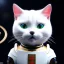 Placeholder: beautiful smooth realistic Japanese samurai cat robot body, run on dark cosmos background, cat aye, extremely sharp detail, finely tuned detail, ultra high definition, 8 k, unreal engine 5, ultra sharp focus, accurate sword wings,