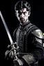 Placeholder: young european black hair adult royal guard swordsman with rapier