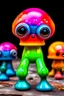 Placeholder: short stubby colorful mushrooms with legs and eyes