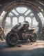 Placeholder: Futuristic bike car scifi sitting inside covered with front gull door body made with engine parts and wires dysoptia cyberage HAWKEN postapocalyptic dysoptia scene photorealistic uhd 8k VRAY highly detailed HDR