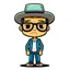 Placeholder: Vectores imágen of Gustavo Petro serious with hat, jeans and shirt no lentes speaking in a speech full body chibi