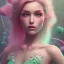 Placeholder: fairy, pink, green, beautiful, hyperrealism, masterpiece, expert, volumetric lighting, sharp focus, 8K, pastel, macro lens, woman, detailed, flower