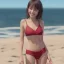 Placeholder: girl look beautiful wear swimsuit in beach full body, close-up, short hair, smile, 8k ,rtx ,eyebrows like serious,facing left, hyper realistis