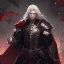 Placeholder: Vampire knight, young man, handsome, long white hair, black full plate armor, red cape