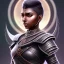 Placeholder: Fantasy setting, woman, dark-skinned, indian, ranger, 23 years old, shaved side haircut, wavy hair