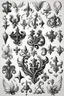 Placeholder: A flash of 10 drawings modern ideas and original designs of fleur-de-lis symbol. Black in on white background