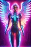 Placeholder: Beautiful Angel woman with fullbody robotic colorsfull glowing neon,light shining neons colorfull background