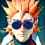 Placeholder: a man with blonde hair wearing sunglasses and an orange jacket, a character portrait by Miyazaki, featured on pixiv, rayonism, toonami, official art, anime