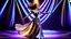 Placeholder: a 3d fractal stage structre made of metallic dark color 3d structures, pertty artistc background,dynamic lights,a beautiful lady in pretty maxi skirt and blouse dancing on stage