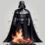 Placeholder: Create a beautiful illustration that showcases Darth Vader, adorned in his iconic black cape, standing over a bbq. White background.