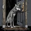 Placeholder: fantasy digital art of a very sad young anthro wolf kicked out of the house, she have wolf face gray hairy wolf body and wears just a short canvas rag around her waist , she have sadly face , rain , behind she an tall angry anthro wolf man in dark gray body hairy kicks she out the door with his foot, behind in rustic halb open door in an massive wooden house, rainy day, detailed, fantasy mood