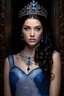 Placeholder: dark brown wood panel background with an overhead spotlight effect, 18-year-old Princess, Wendy Breeze, Queen of Werewolves, with Black hair, blue eyes, stacked, head and shoulders portrait, wearing a blue, lacy Prom dress with a tiara, full color -- Absolute Reality v6, Absolute reality, Realism Engine XL - v1