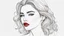 Placeholder: Outline drawing for portrait of a gorgeous and sweet woman, sadness, red lips, coloring page, white background, sketch style, use outline only, clean lines, white background, no shadows, clear and well outlined