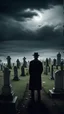 Placeholder: The owner of the cemetery stands in the middle of an ominous cemetery