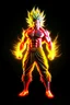 Placeholder: realistic 3d rendering of goku super saiyan fused aquaman, surrounded by lightning, big muscular, full body photography, hyperrealistic