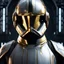 Placeholder: star wars bald male corellian pilot wearing pearlescent black and gunmetal grey First Order special forces heavy assault armor and helmet with gold trim inside the jedi temple, centered portrait, hyperdetailed, dynamic lighting, hyperdetailed background, 8k resolution, volumetric lighting, light skin, fully symmetric details