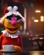 Placeholder: Pub, hybrid character, waitress woman with monster muppet mask that covers her entire head, retro style, Sesame Street style, smooth, unreal engine 5, god lights, ray tracing, RTX, lumen lighting, ultra detail, volumetric lighting, 3d.