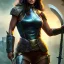 Placeholder: Full body, fantasy setting, heroic fantasy, woman, dark skin, Indian, 20 years old, half-hawk haircut, magician, warrior, hourglass body shape, bicolor hair, muscular, cinematic