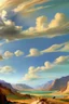 Placeholder: The creation of the world by God. In front of us is a valley with a beautiful landscape, where beautiful animals roam, beautiful birds fly in the sky, beautiful clouds and God in the clouds