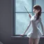 Placeholder: Anime, female student studying under window, studying lesson, perfect face, cool face, ultra detail, unreal engine 5, cinema4d, sun light, studio lighting --ar 1:1 --v 4