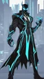 Placeholder: Mix between genji and venom symbiote in solo leveling shadow style with neon glowing blue
