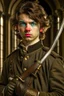 Placeholder: european brown hair young adult royal guard swordsman with rapier dieselpunk