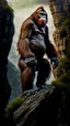 Placeholder: Orangutan Assassin Gothic symmetrical design standing on the edge of a cliff frontal view full body full arms full legs full head full hyper-detailed hyper-realistic ink art full legs 8k