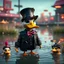 Placeholder: punk duck devil pimp with bitches in pond, in the style of a fallout 4,bokeh like f/0.8, tilt-shift lens 8k, high detail, smooth render, down-light, unreal engine, prize winning