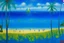 Placeholder: A blue beach with Hawaiian tikis painted by Georges Seurat