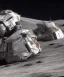 Placeholder: Crashed photorealistic futuristic industrial mechanical mechwarrior space ship on the lunar surface