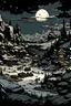 Placeholder: snowy tundra landscape drawn in the art style of Darkest Dungeon