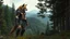 Placeholder: Photorealism. Fantasy humanoid with canine like affinity without changing into actual canine. Show the body from the head to the feet of the humanoid in the image. The humanoid is wearing leather armor. Background of forest and hills.