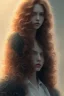 Placeholder: 1970's porno model , cute, big droopy eyes, angelic face with minor blemishes, beautiful, long orange flowing hair, wavy hair, curly hair، black eyes, head and shoulders portrait, cinematic, misty atmosphere, 8k, resolution concept art portrait by Greg Rutkowski, Artgerm, WLOP, Alphonse Mucha dynamic lighting hyperdetailed intricately detailed, bokeh, Stunning 8k ektar film scan