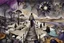 Placeholder: inner world this atypical world, in midle an alone human figure with a big map his hands in weird alternative clothes stands on the thin bridge , weird whimsical landscape, forest, and Sahara water and rocks,, around surreal cracked painted weird land with some black doors. dark purple, gray, black, white, brown. Whimsical style of Chagall , of Minjae Lee and Anton Semenov, lonely with absurd beauty. broken, weird bizarr,e absurd nightmare, neuron network background, surreal vibe