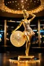 Placeholder: A magnificent cristal and gold heart-shaped sign adorned with a stunning berliant sphere encrusted with sparkling diamond clusters at its center, elegantly spinning in position,a golden statue of a girl in standing pose,colorfull flashing spinning disco roof lights,do not change girl statue pose and head