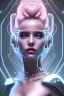 Placeholder: cyberpunk, head, women, portrai, tron sketch of a girl on lined paperA beautiful one nude body of a make up smiling woman blond long hair, alone, high key lighting, volumetric light high details with white stripes and blue eye, smiling with plump pink lips, flowers around, unreal engine petit prince belle fine, profil de trois quart, grand front cosmique, peau bleu cristalline, yeux bleu, perle sur le front long cheveux blond et rose etoilé, cristaux sur le corps, collier de grande princesse, l