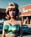 Placeholder: Ultra Realistic retro sci-fi movie Supermarket parking scene, 1960 year, waist up view portrait, a super giant blonde woman, sweet teenager Jane Fonda face, perfect iris, glow eyes, face makeup, tight latex coat, many people, Retro sci-fi style, soft color, highly detailed, unreal engine 5, ray tracing, RTX, lumen lighting, ultra detail, volumetric lighting, 3d, finely drawn, high definition, high resolution.