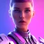 Placeholder: Cute girl face, Sci-fi character, purple backlight, pink and purple, scifi suit, profile, purple background, pink lighting