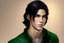 Placeholder: a young male with shoulder length black hair and green eyes, slight smile